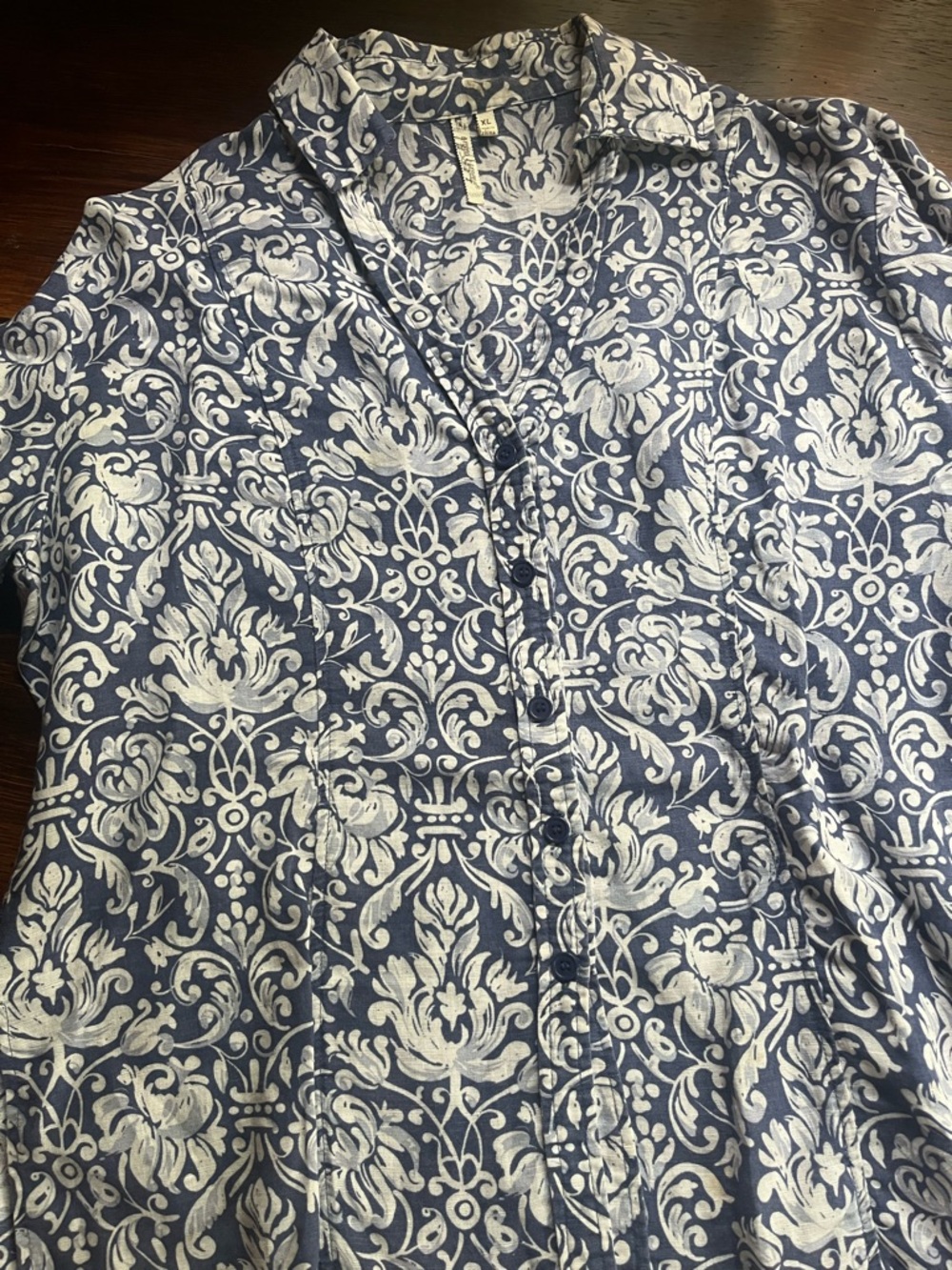 Best Cotton Linen Blend Size XL grand & greene Blue and White Button-Down Shirt